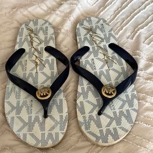 MK Monogram Flip Flops with Gold Logo